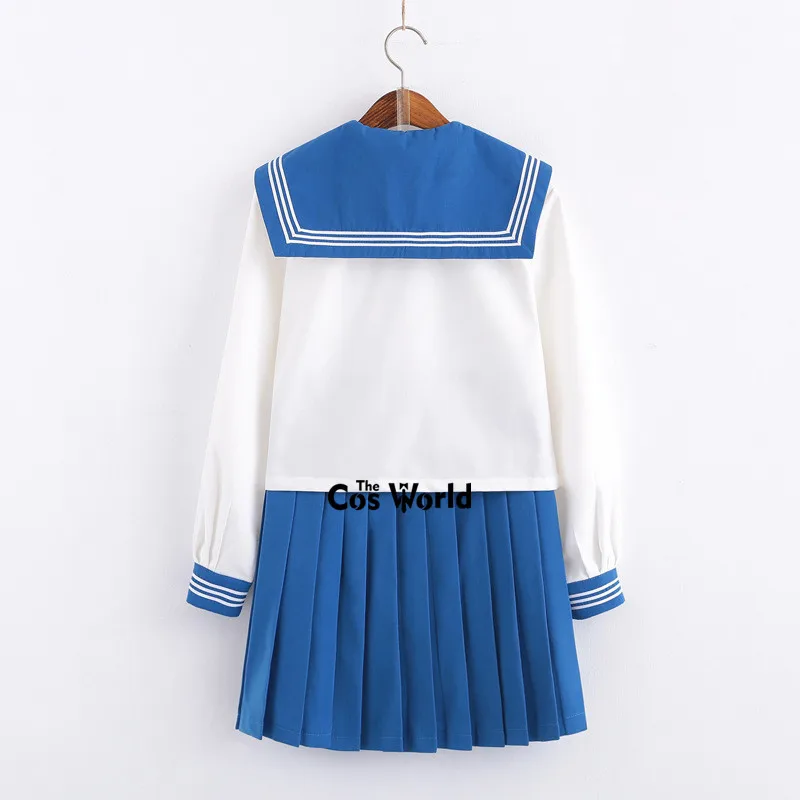 Traje de marinero azul y blanco para estudiantes, Tops, faldas JK, uniforme de escuela secundaria, uniforme de clase, tela de verano