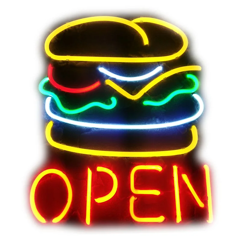 Neon Lamps Hamburger Open Neon Sign Handicraft Store Real Glass Tube Bar Accesaries neon light Decor Room Commercial Festival