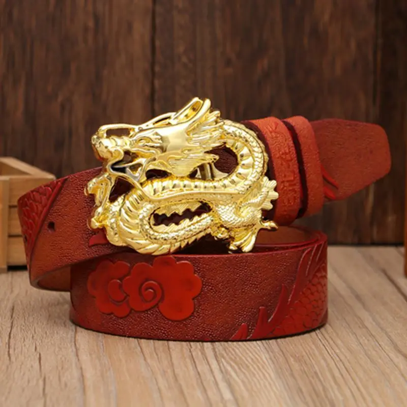 Manufacturers direct men leather personality embossed belt retro round eagle buckle youth fashion trend