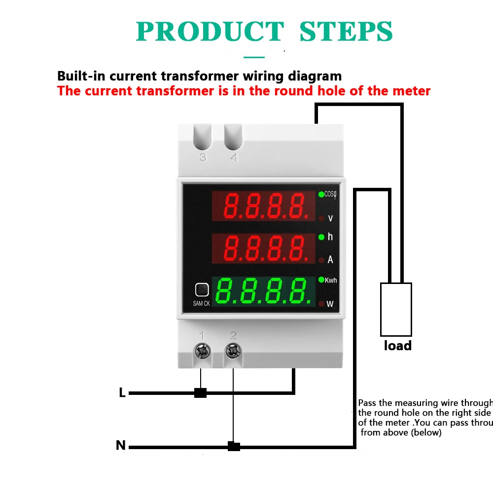 AC 80-300V 0-100A DIN-rail Multi-function LED Digital Meter Active Power Factor Electric Energy Ammeter Voltmeter