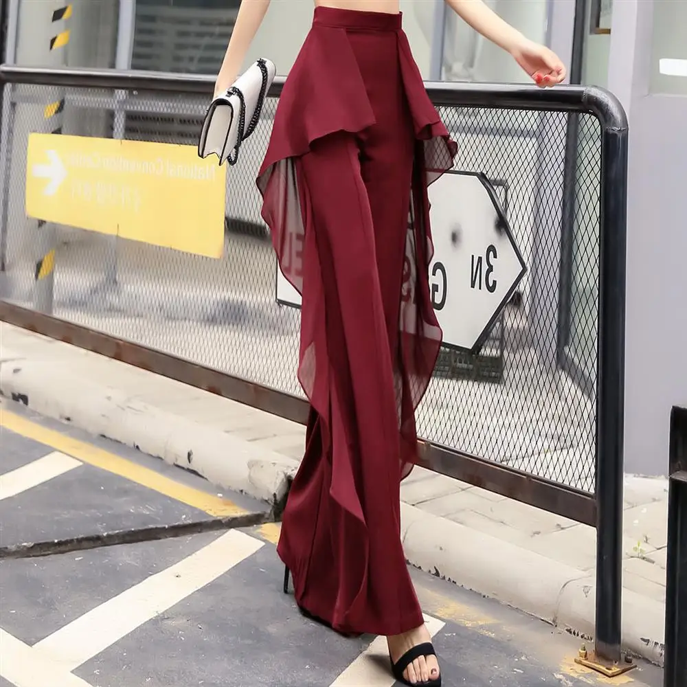 Woman Pants 2021 New Koream Lady Summer Modal Full Length Office Lady Loose Elastic Waist Solid Asymmetrical Pants Streetwear