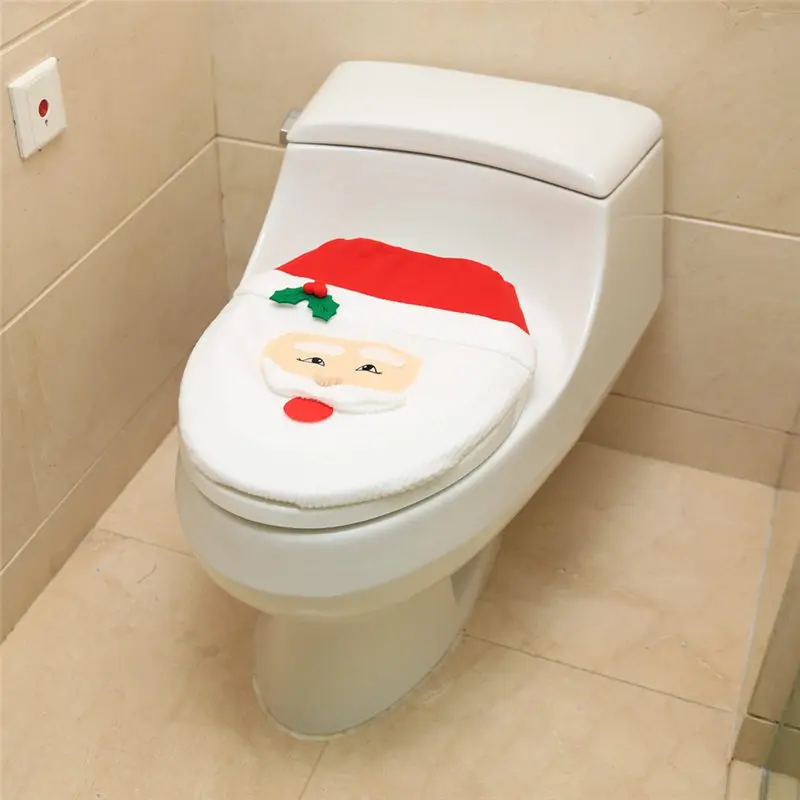 1pc Christmas Decoration Toilet Seat Cover Santa Claus PatternToilet Cover Christmas Bathroom Decor Overcoat Toilet Case 44*34cm