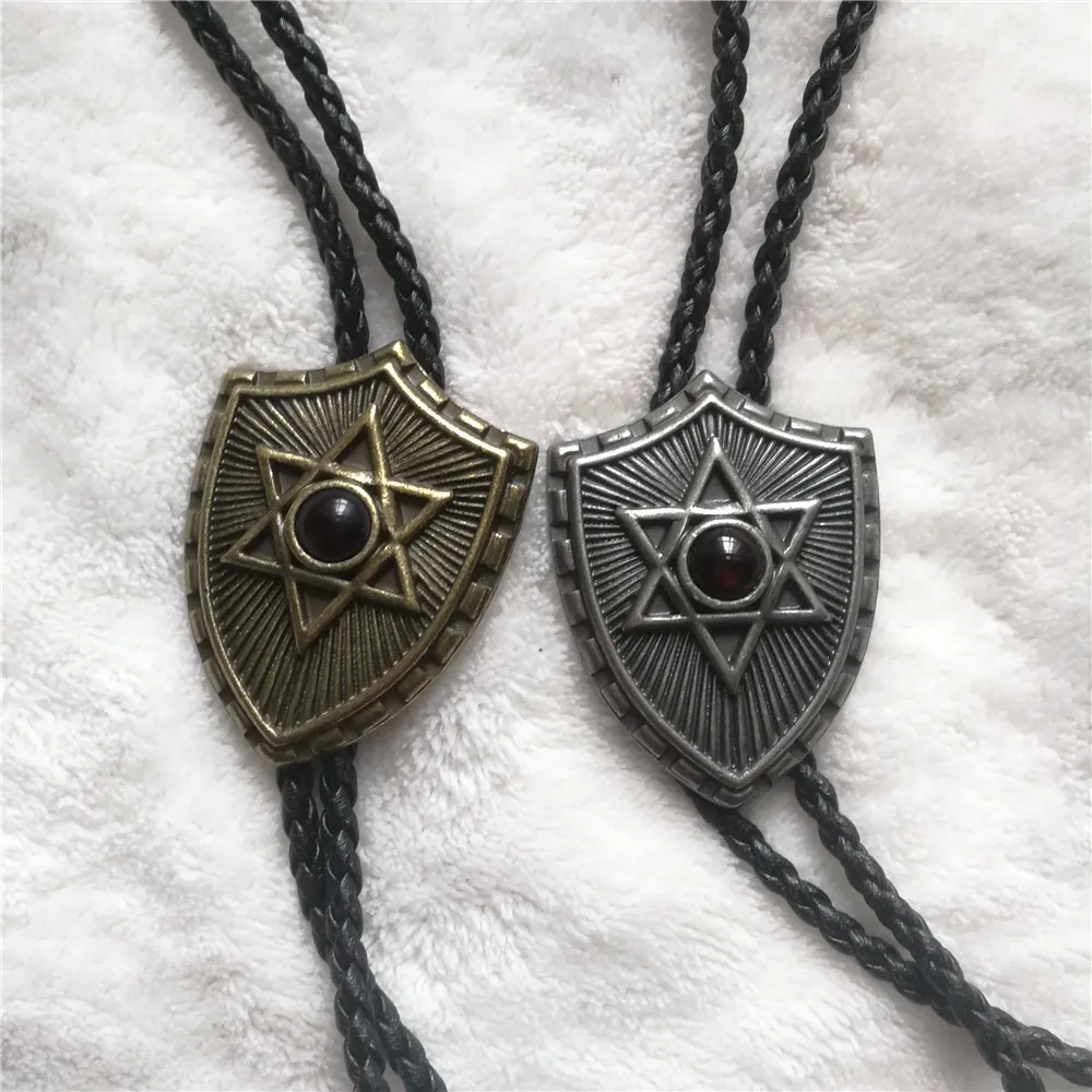 

Bolo tie New retro shirt chain Shield six-star collar necklaces long neckties pendant