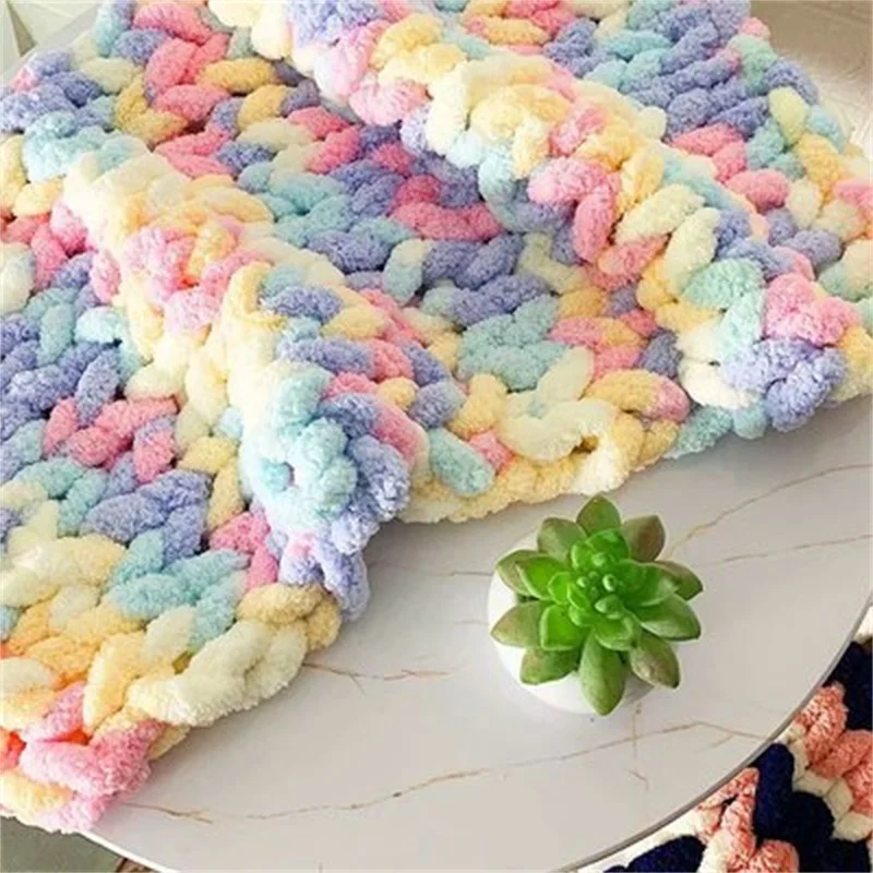 Diy Colorful Thick Yarn Yarn Rainbow Chenille Thick Thread Blanket Line Cotton Candy Cloud Bag Hand-Woven Super Thick Ice Line