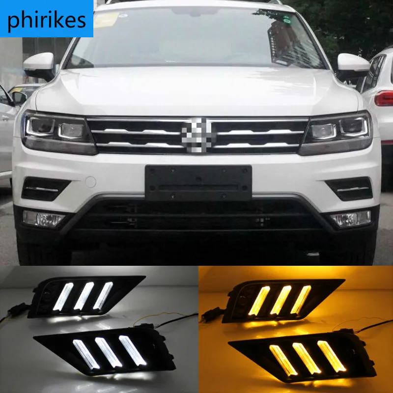 

1Pair Car light for Volkswagen VW Tiguan 2017 2018 2019 DRL Daytime Running Light with Yellow Turn signal fog lamp