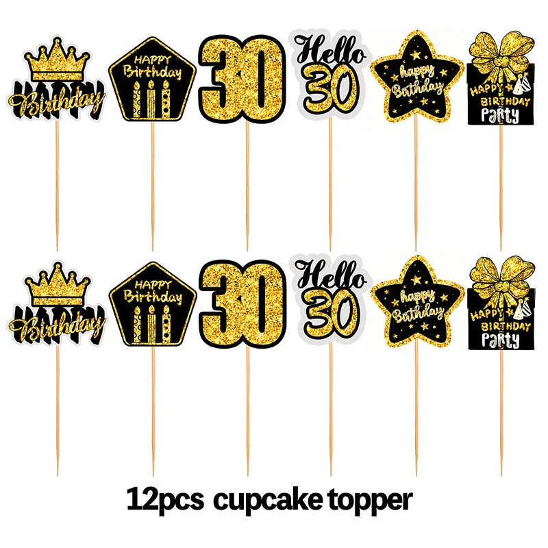 30 40 50 60 Years Old Cake Topper Happy Birthday Party Decoration Adult Anniversary 30th 40th 50th 60th Birthday Cake Decoration