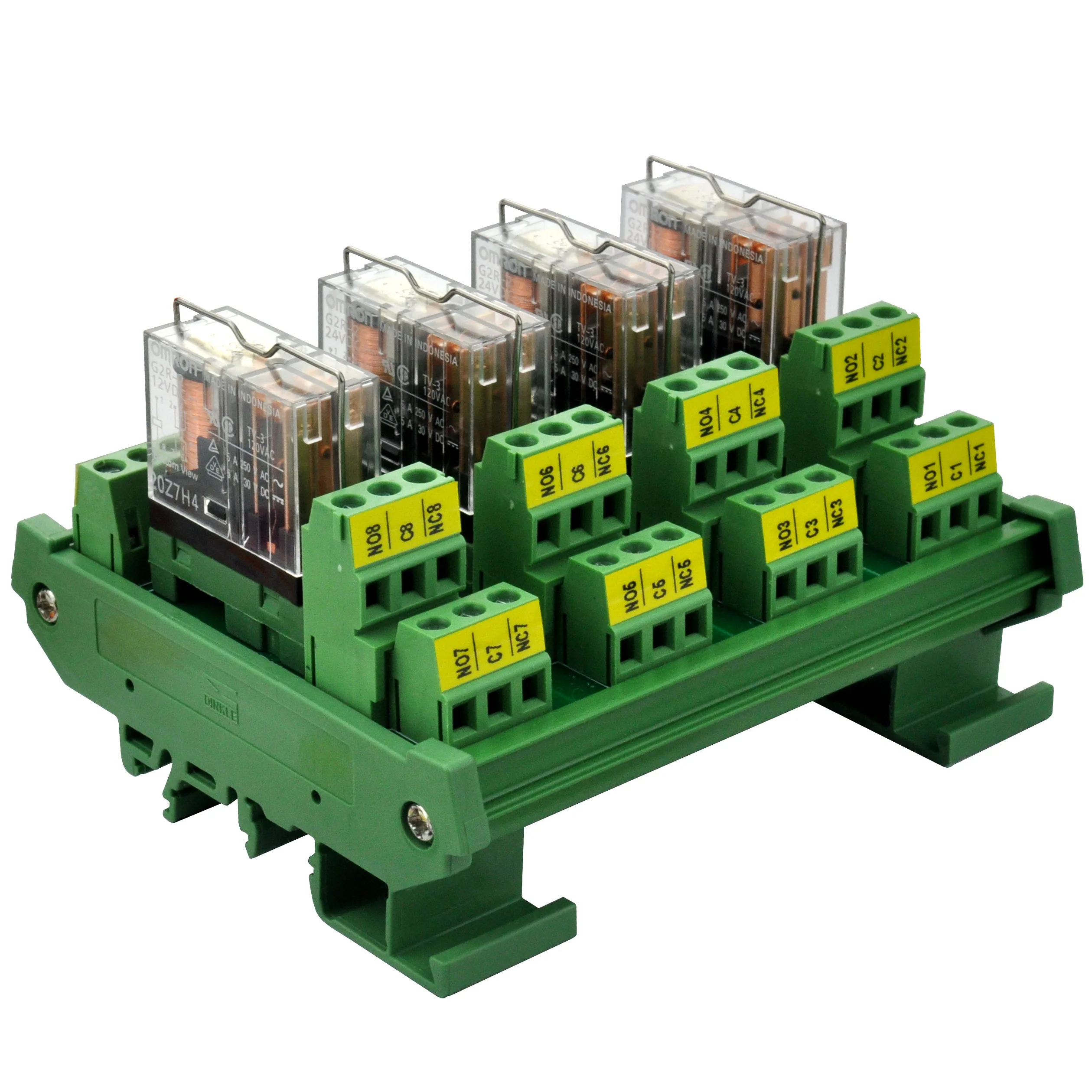 ELECTRONICS-SALON DIN Rail Mount AC/DC 12V Control 4 DPDT 5Amp Pluggable Power Relay Interface Module.