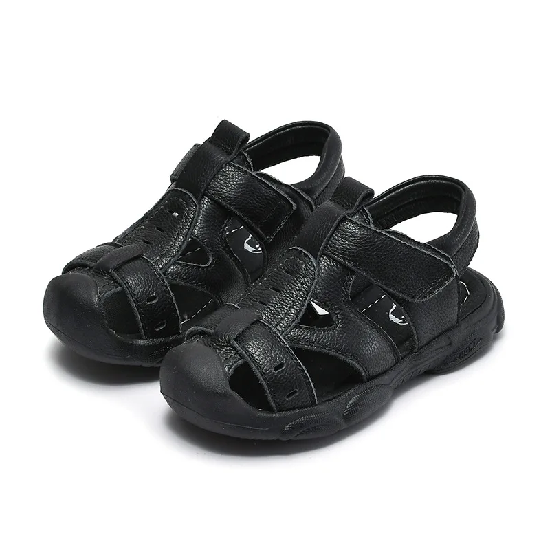 Summer Fashion Leather Sandal For Boys Non Slip Anti bump Toe Soft Soled Shoes Children Cowhide Sandals Teenager Beach Sandals