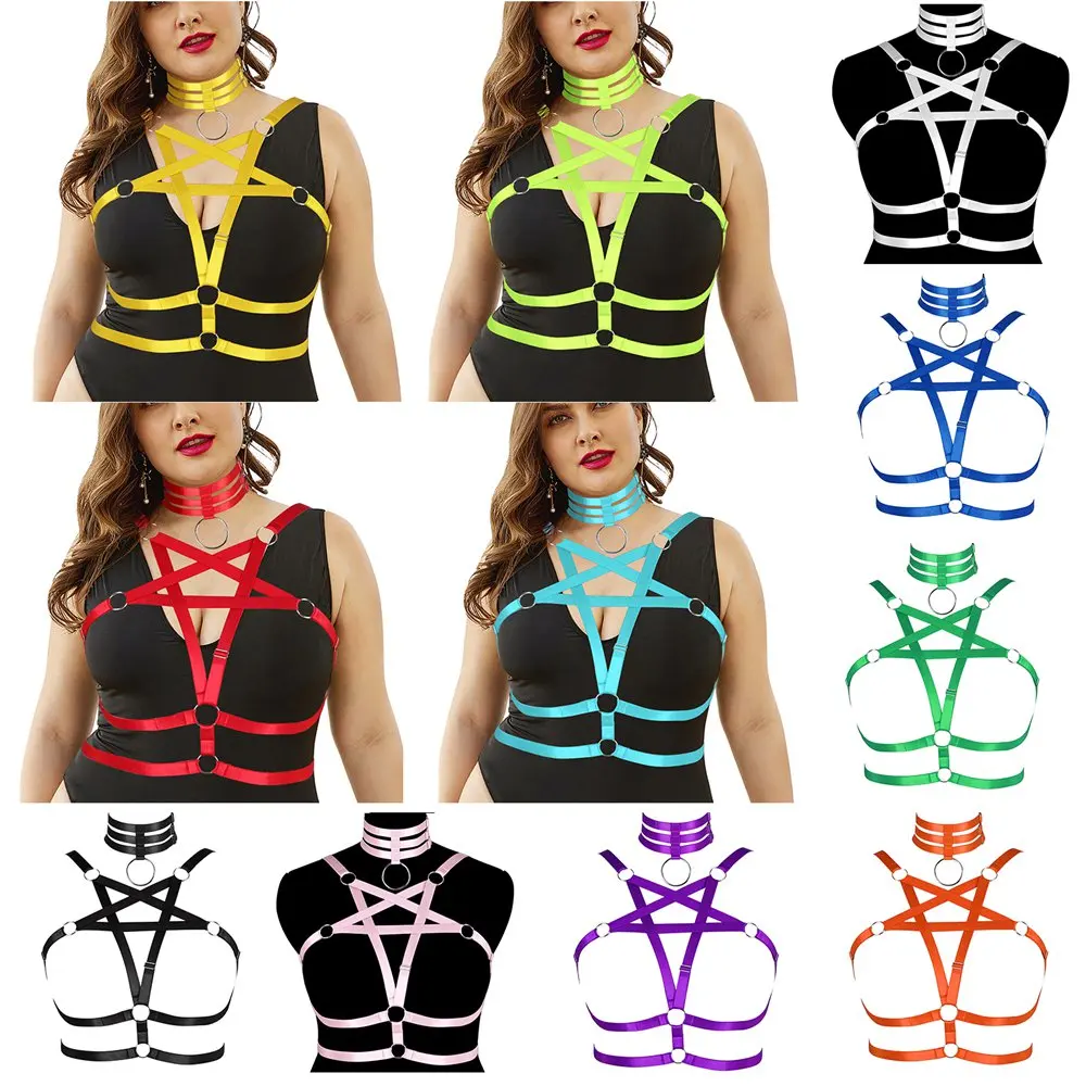 

Punk Harness Busty Women's Corset Pentagram Sword Belt Strappy Collar Sexy Large Lingerie Gothic Clothes Steampunk Rave Garter