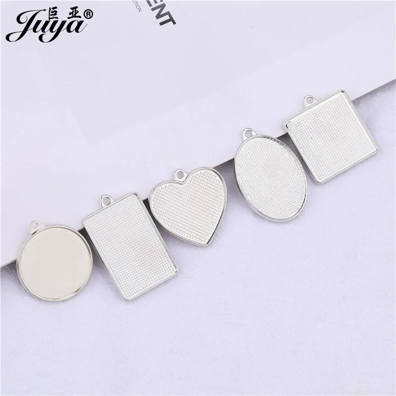 

50pcs/lot Double Sided Pendant Cabochon Base Heart Square Round Oval Rectangle Blank Tray For Keychain DIY Jewelry Making Crafts