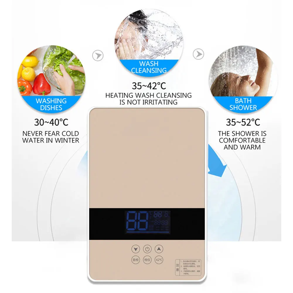 Chauffe-eau électrique instantané sans réservoir, 220v, haute qualité, avec Kit de douche, chauffage rapide de l'eau, eau chaude