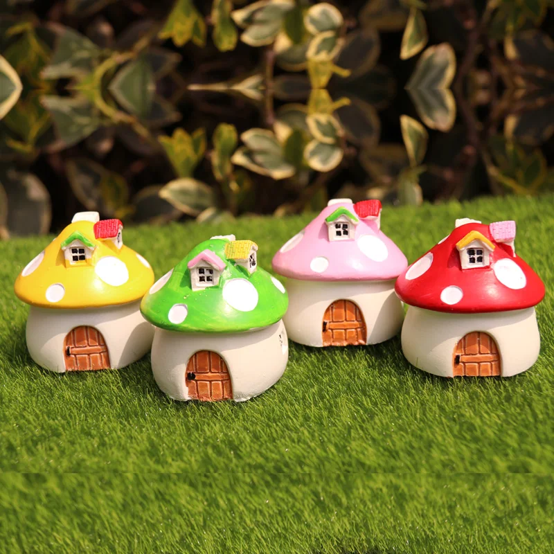 4 piezas de resina nórdica PVC micro paisaje en maceta creativa Mini casa de setas maceta decoración jardín granja decoración