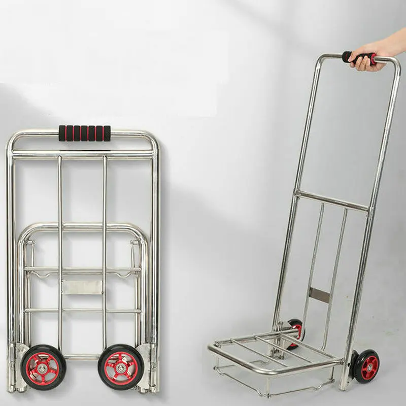 

Stainless Steel Pull Rod Car, Compact Portable Trolley Hand Truck Dolly, Collapsible Luggage Cart