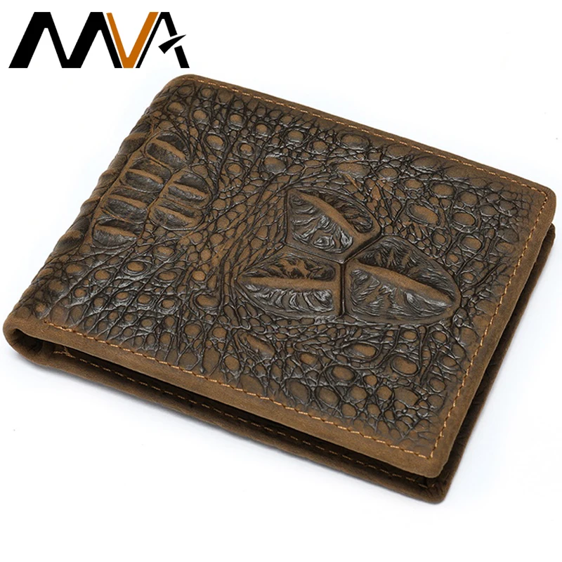 MVA Alligator Purse Men\'s Wallets Genuine Leather Purse For Mens Wallets Luxury Short Wallet Men Slim Crocodile Men Coin Purse