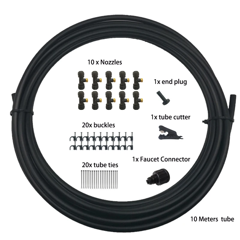 DIY 10M Misting Kit Including 10 Pcs Mist Nozzles Quick Fittings Garden Water Sprayer Cooling System