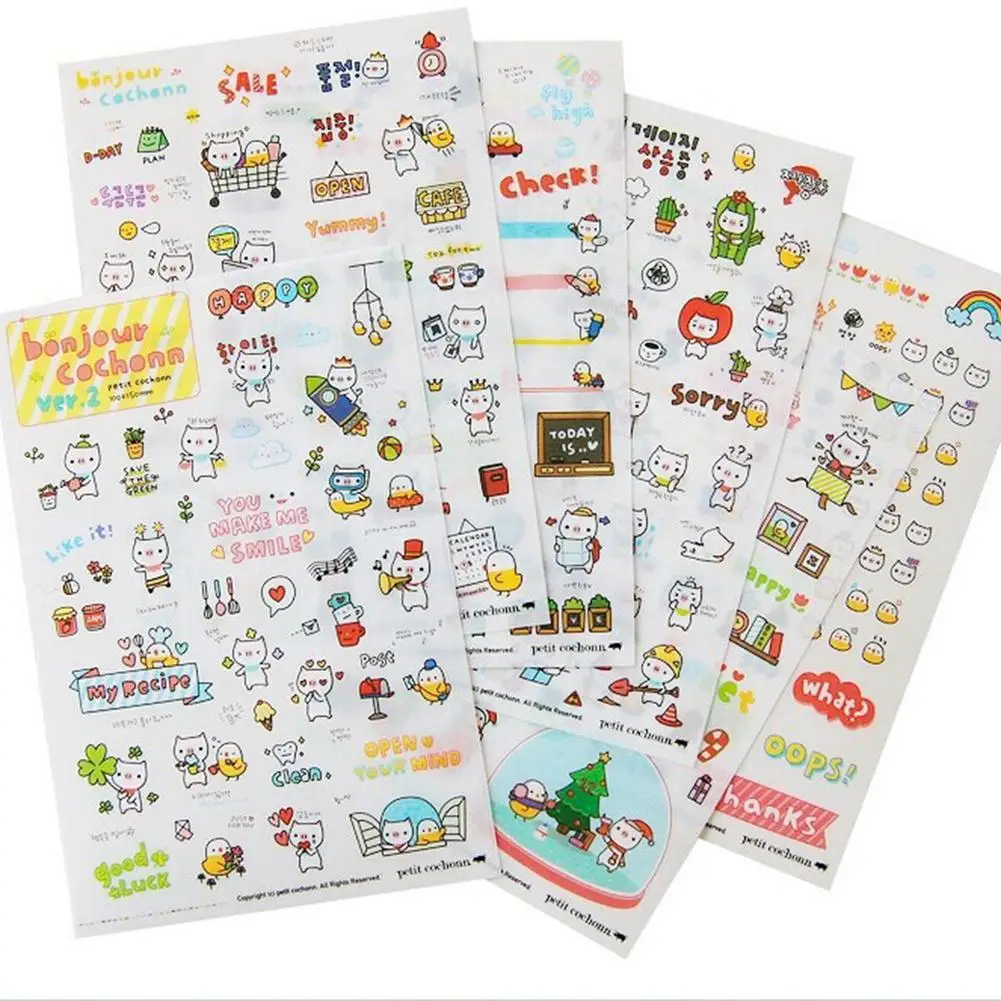 6 Sheet Cartoon Pig Transparent Calendar Diary Book Sticker Scrapbook Decoration For Notebook Motorcycle Computer Mobile Phone