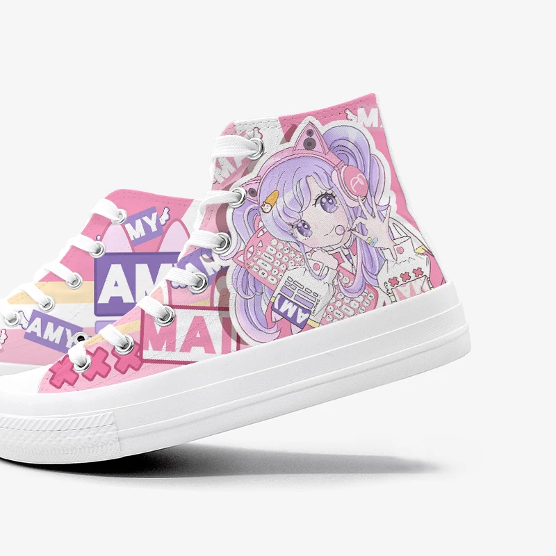 Amy and Michael Fashion Anime Cartoon Girls Sneakers Vulcanized Female Students kawaii High Top Casual Hand Painted Canvas Shoes