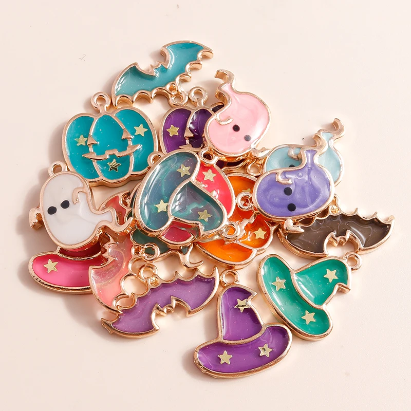 Leslie 10 stücke Emaille Halloween Charms Bonbon farbe Kürbis Charms Anhänger von Halskette Ohrringe DIY Schmuck Herstellung Zubehör – Detail 2