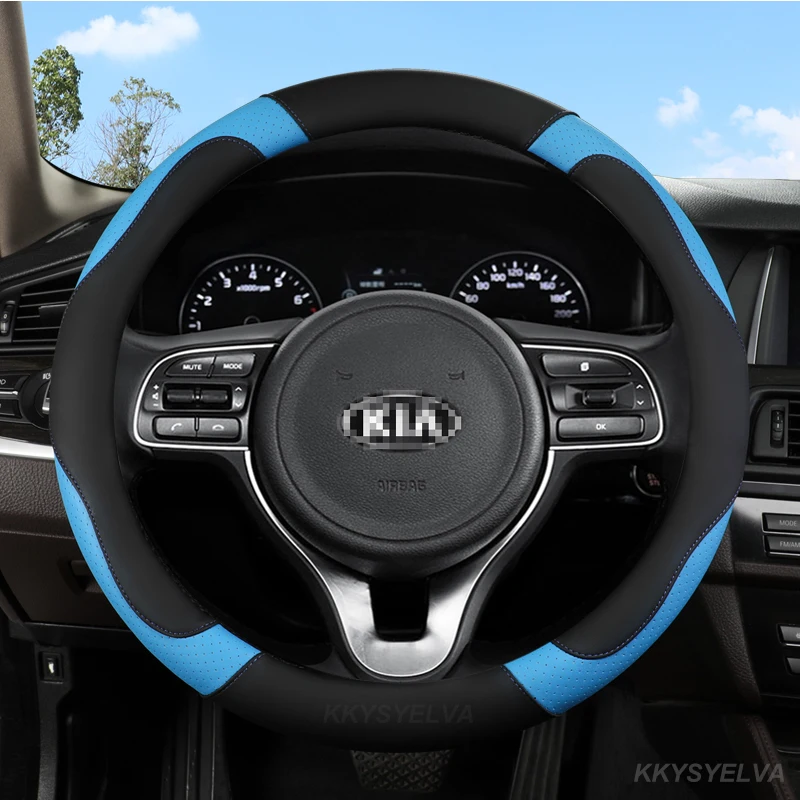 Car Steering Wheel Cover Leather For Kia Cerato Forte Optima Picanto Sorento Sportage Seltos Stonic K2 K3 K4 K5 K9 Accessories