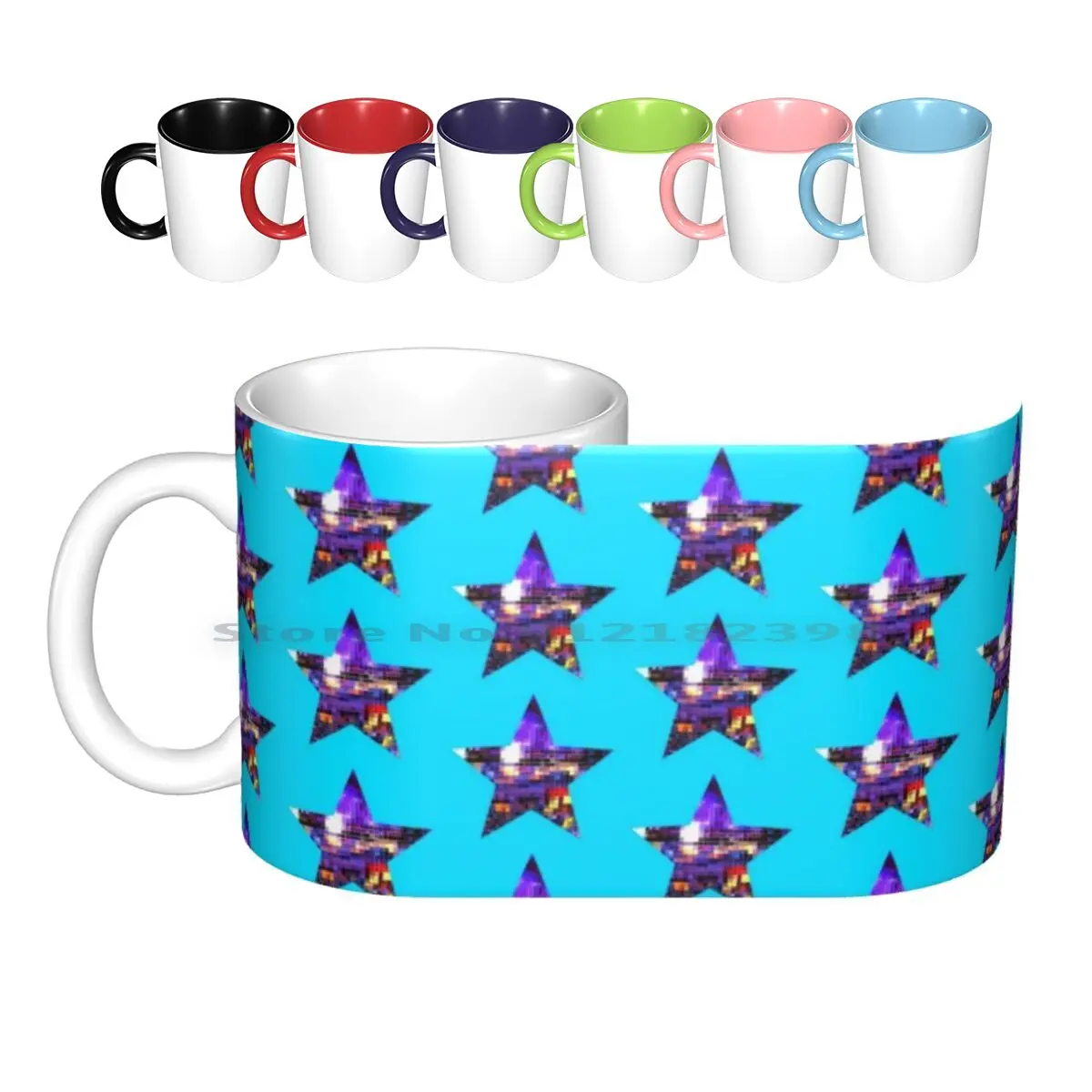 Mirrored Purple Disco Ceramic Mugs Coffee Cups Milk Tea Mug Disco Star Stars Star Pattern Purple Stars Disco Balls Purple Disco