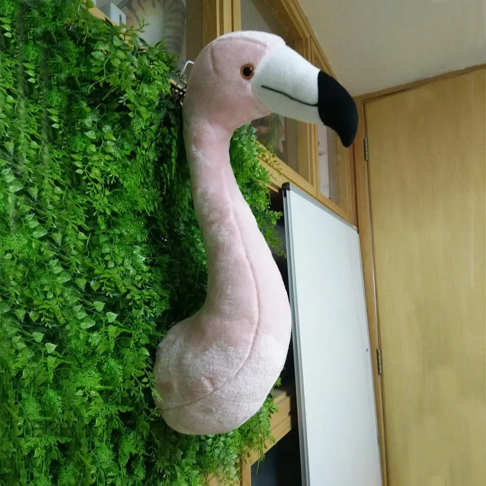 New lifelike stuffed animal flamingo head for wall decoration animal head of kids bedroom gift