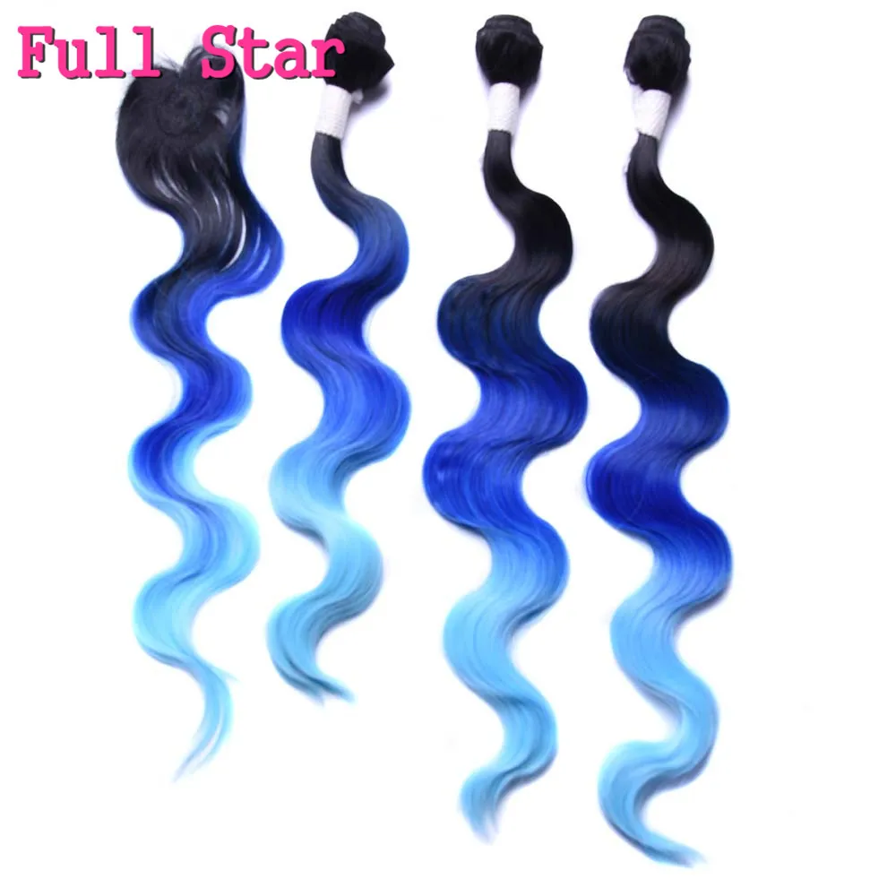 Full Star 4pcs/lot Body Wave Ombre Purple Red Synthetic Hair Weaves 18