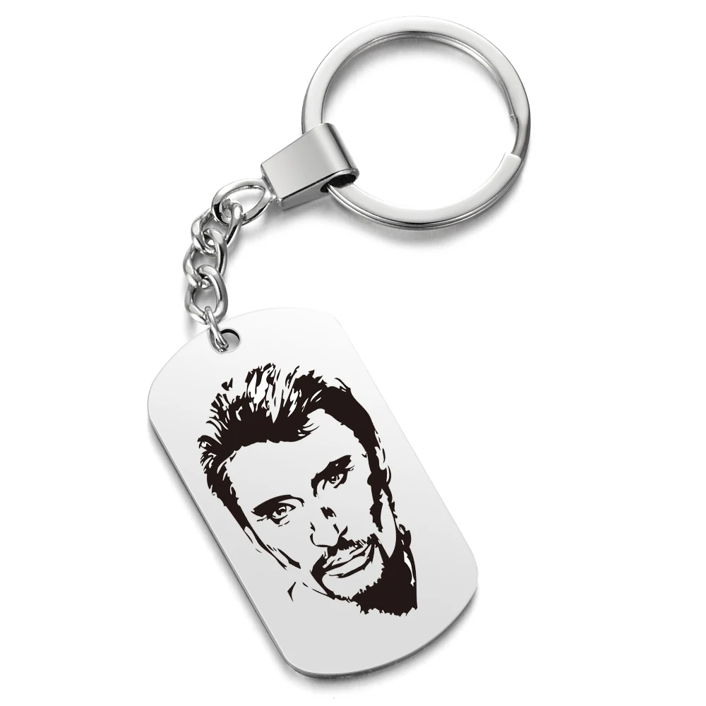 

Punk Rock Johnny Hallyday Photo Keychain Anti-lose Picture Pendant Stainless Steel Key Ring Female Male Bijoux Femme