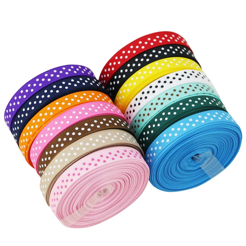 (25 yards/roll) 10mm Cartoon Polka Dots Printed Grosgrain Ribbon Lovely lace Series Ribbons