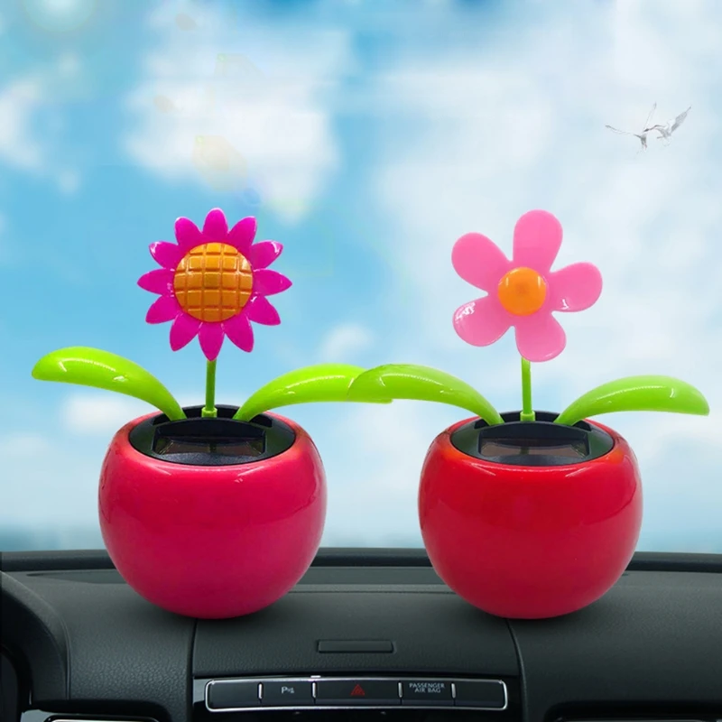 2024 New Solar Powered Car Swinging Decorations Widget Creative Flower Beetle Ornament