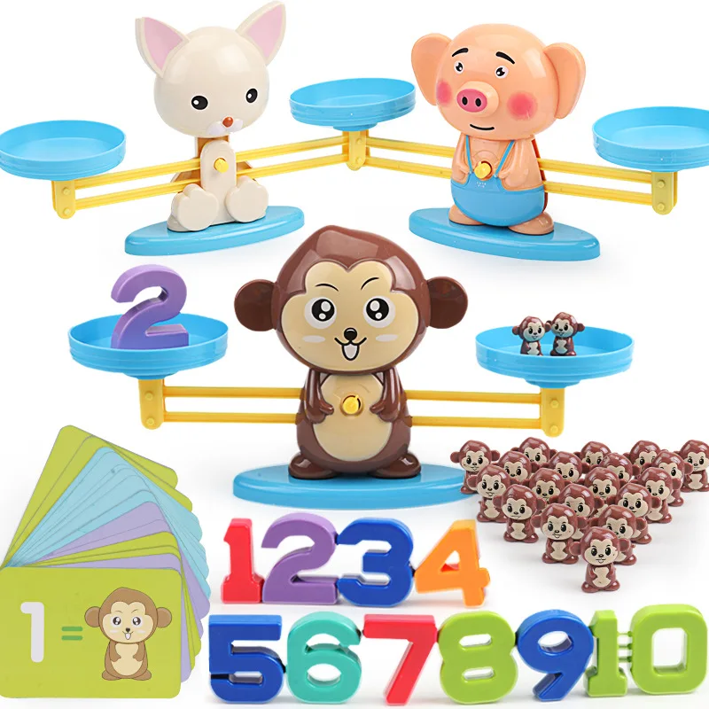 New Montessori Math Toy Monkey Digital Maths Balance Scale Toy Educational Balancing Scale Number Board Game Kids Learning Toys