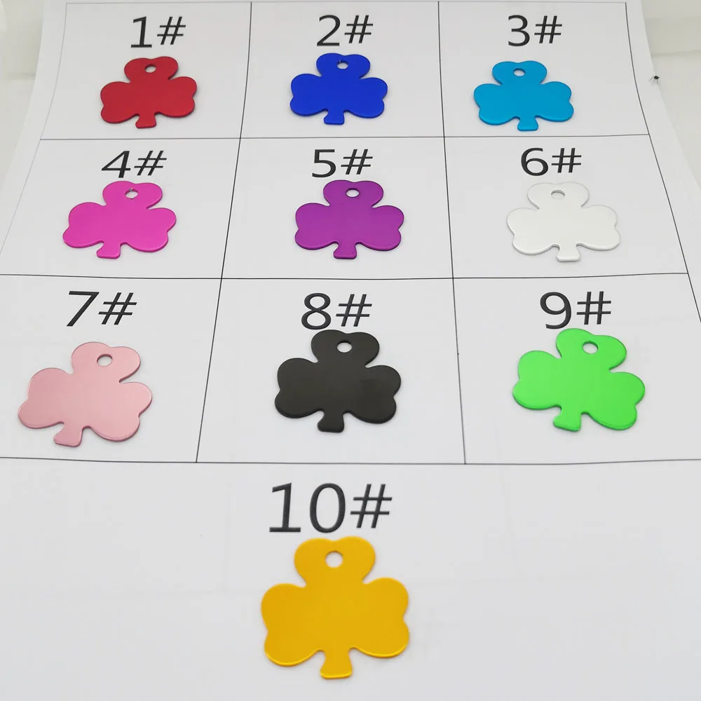 Blank 20Pcs  Aluminum clover model tag plate 10 color RED BLUE ROSE PURPLE SILVER PINK BLACK GREEN GOLD TAGS