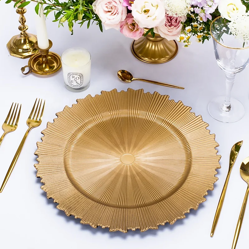 Gold Charger Plates Set Wedding Party Decoration Luxury Decorative Round Rose Gold Silver Cheap Plastic Table Setting Wholesale