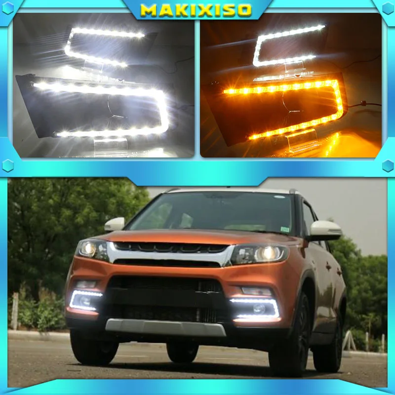 2pcs for SUZUKI Vitara brezza 2015 - 2017 LED DRL Daytime Running Lights Daylight with yellow turn signal Styling light