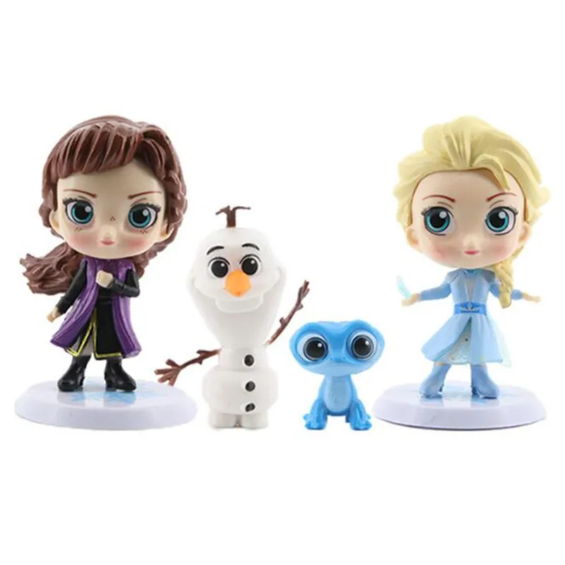 4Pcs/Set  Frozen 2 Q Version Princess Elsa Anna Olaf Fire Lizard PVC Model Toy For Kids Girl Birthday Xmas Gift Cake Decor