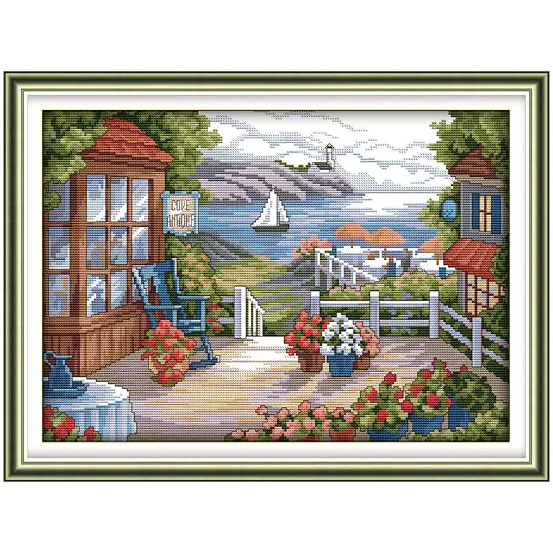 Terrace with Blooming Flowers Counted Cross Stitch 11CT 14CT Cross Stitch Set Wholesale Cross-stitch Kit Embroidery Needlework