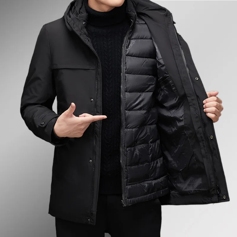 Men‘s Winter Classic Warm Parkas Jacket Coat Men Cotton Removable Liner Autumn Outfits Zipper Pockets Hooded Parka Jackets Men