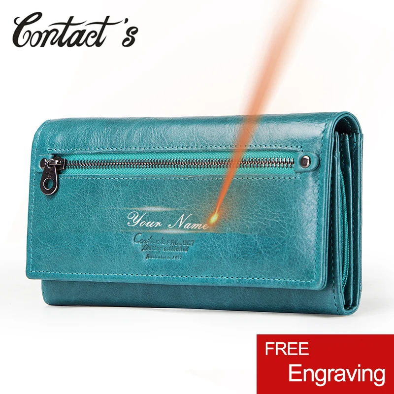 Contact\'s-cartera de piel auténtica para mujer, monedero largo de alta calidad, cartera de mano de lujo, tarjetero