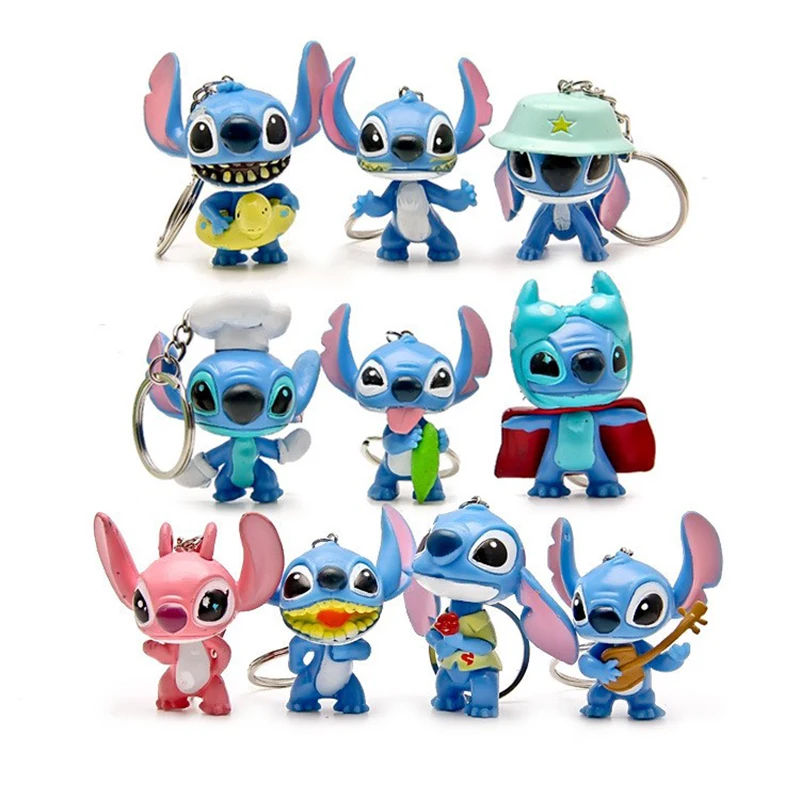 10pcs Disney Lilo Stitch Anime Figures Action Doll Keychains Pendent Ornament Dolls Collection Model Stitch Toys Childrens Gifts
