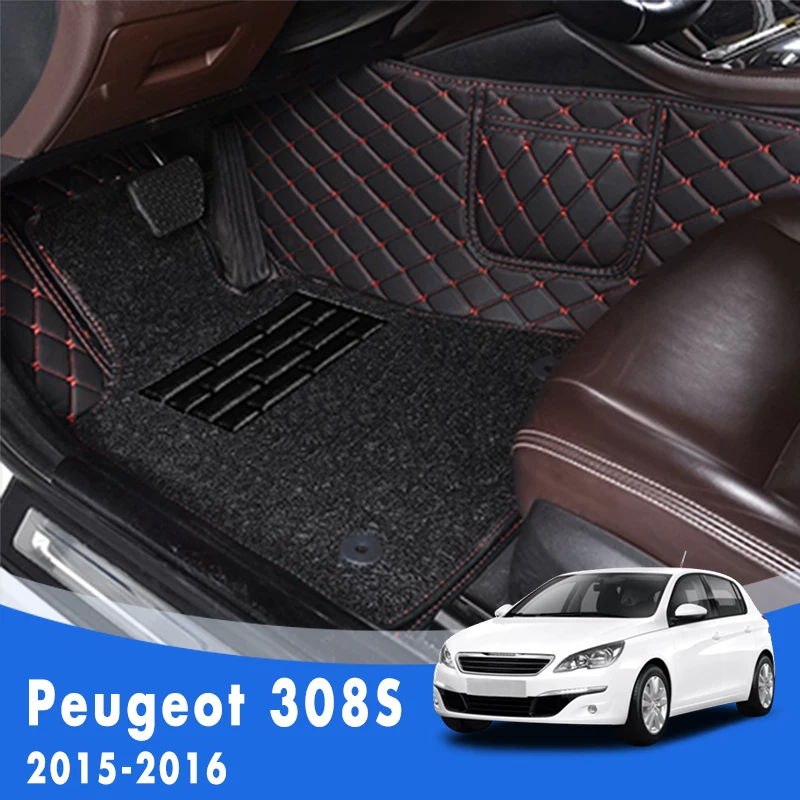 

Car Floor Mats For Peugeot 308S 2016 2015 Luxury Double Layer Wire Loop Pedal Carpets Car Accessories Interior Decoration Rugs