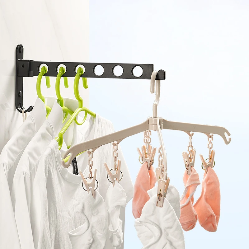 

Foldable Clothes Hanger Space Aluminum Clothesline Pole With Hooks Bathroom Folding Home Laundry Adjustable Drying Rack