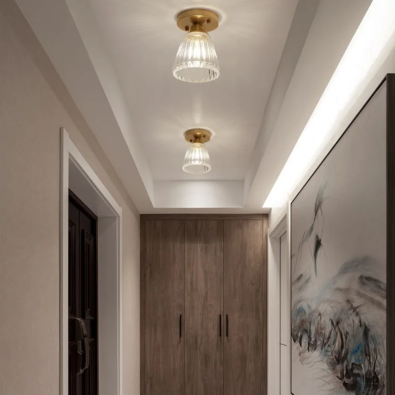 All Copper Glass Aisle Corridor  Ceiling Lamp