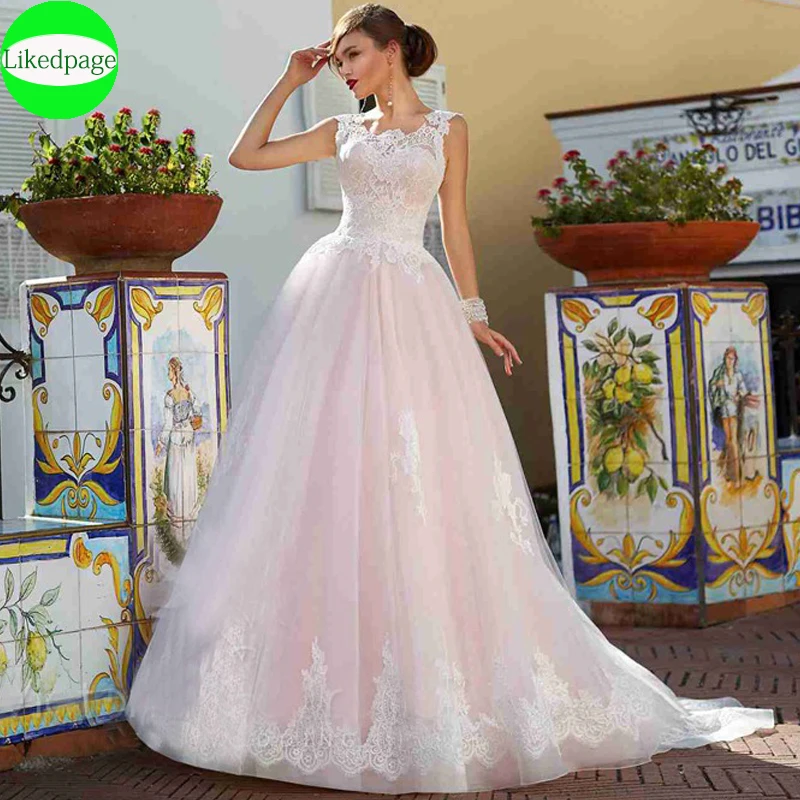 

Wedding Dress 2021Boho Vestidos De Novia Pink Lace Appliques A Line Robe Mariage Boda Bride Gown Trouwjurk Hochzeit Party Kleid