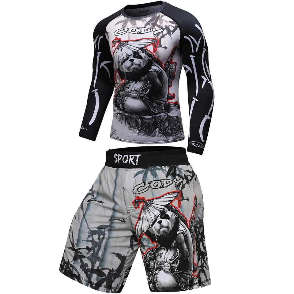 MMA Clothing Boxing Set Compression Jersey Pants 3D Print Rashguard Bjj Kickboxing T-shirts Pants Muay Thai Shorts MMA Fightwear