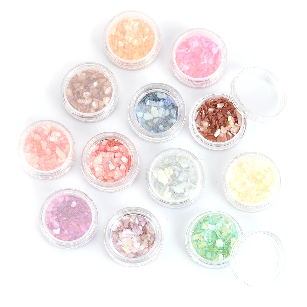 1 Set ( 12 PCs/Set) Shell Resin Jewelry Craft Filling Material Mixed Color Shell Crystal Glue Special Shell Fragment 28mm Dia.