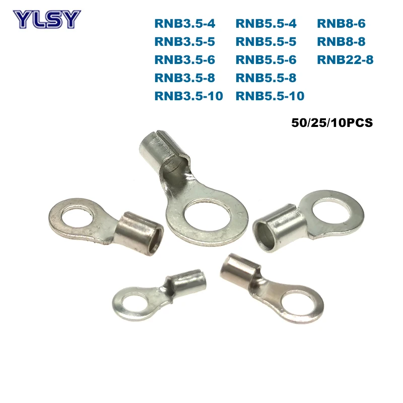 

50/25/10Pcs Ring Bare Cord End Crimp Terminals Electrical Naked Wire Cable Connector RNB3.5/5.5/8/22 Ferrules 4-25mm2 12-4AWG