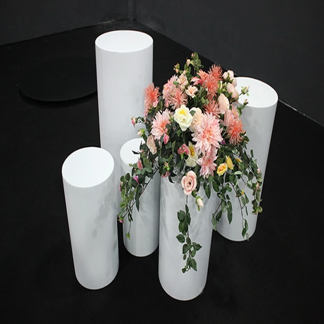 

5pcs/set)Events party decor new design mental or mirror gold round pedestal plinths with white mental top yudao349