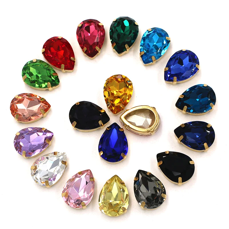 Clothing Accessories High Quality Glass Crystal Stones Teardrop Shape Gold Claw Setting Sew On Rhinestones Diy Garment/Shoes/Bag