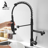 Modern Black Kitchen Faucet with Dual Pull Down Spout Solid Brass Single Handle Hole kitchen Sink Mixer Tap Matte Black 8050