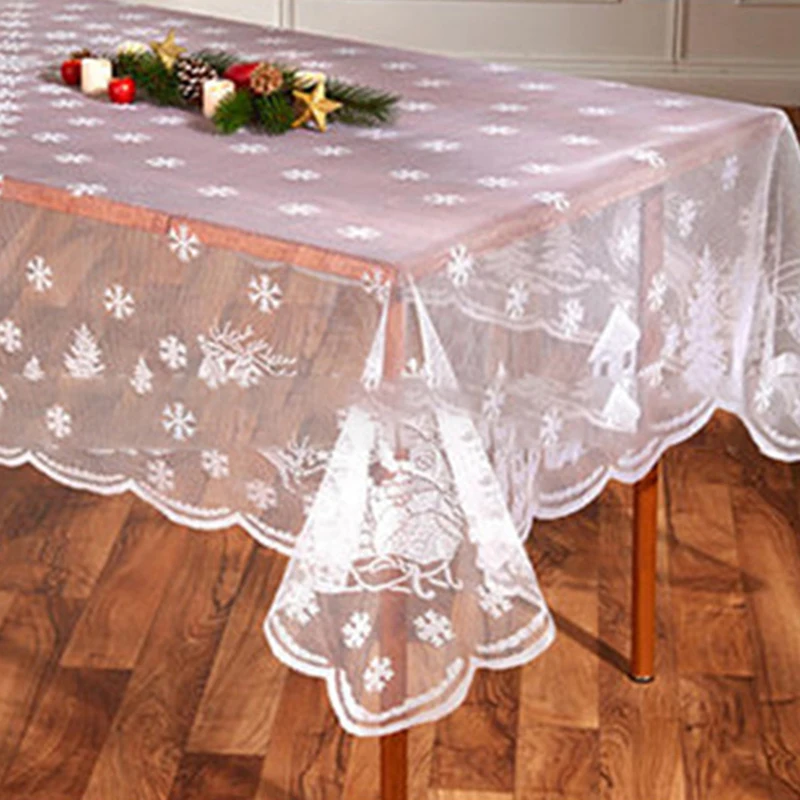 Holaroom-Mantel de encaje blanco de macramé, redondo mantel/rectangular de Papá Noel, cubierta de mesa de boda, cena de Navidad, fiesta, decoración del hogar