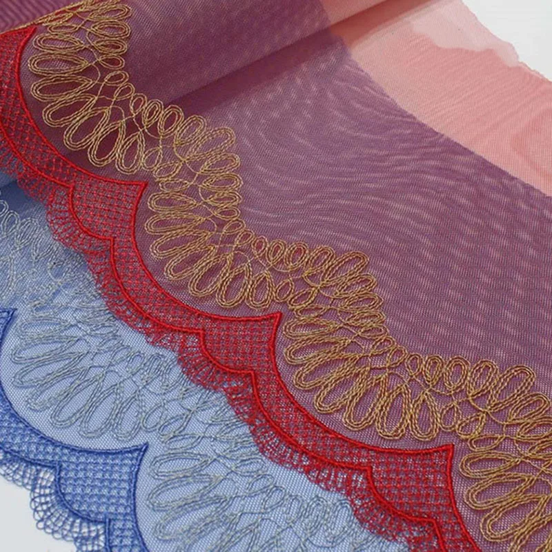 

31Yards Blue Red Embroidered Lace Trim Tulle Mesh Fabric For Lingerie Underwear Bra Doll's Wedding Dress Handmade High Quality